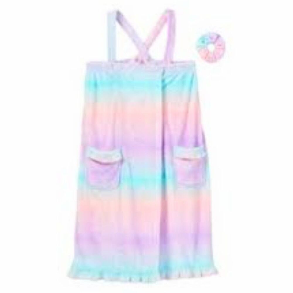 NWT More Than Magic Pastel Spa/Swim Wrap Robe w/Scrunchie - L/XL Girls Youth